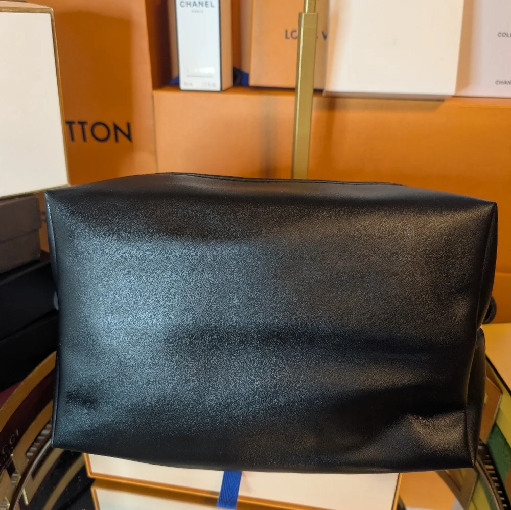 CHANEL Black and White Canvas & Leather. Pouch/Cosmetic Bag/Large Clutch